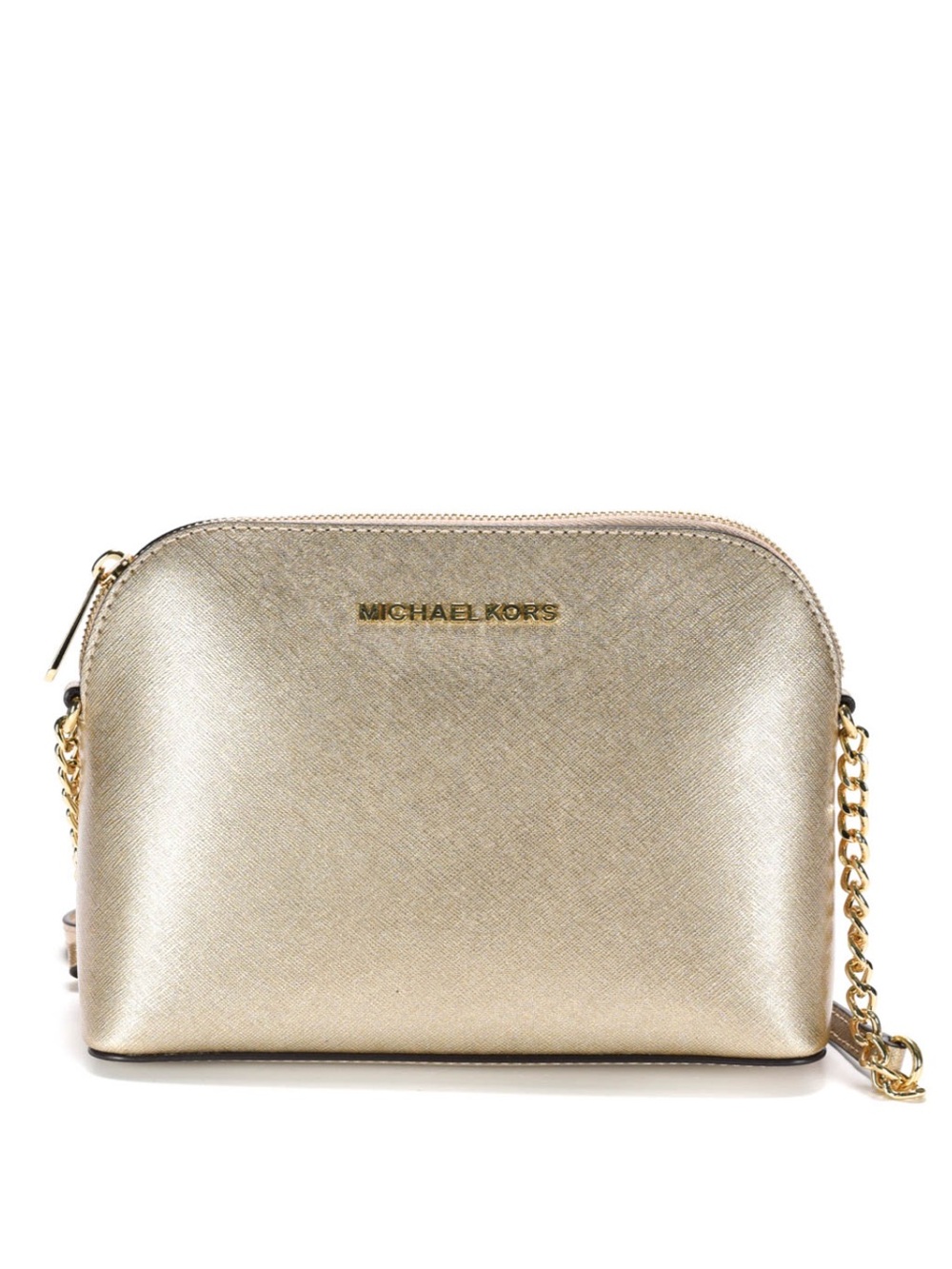 Michael Kors Cindy Dome Crossbody Bag Shimmering Gold Metallic Saffiano Leather